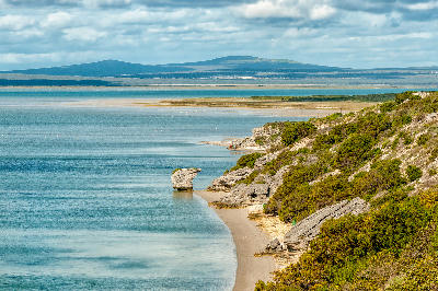 Preekstoel Rock and the shoreline of Langebaan Lagoon in West Coast National Park, Western Cape, South Africa.