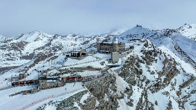 Kulmhotel Gornergrat and observatory buildings on the Gornergrat ridge above Zermatt, Switzerland.