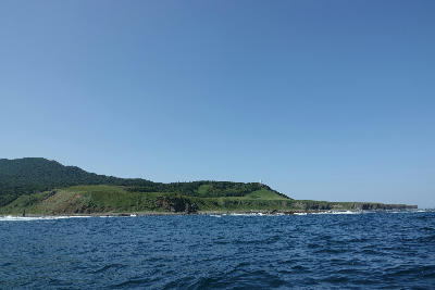 Coastal view of Cape Shiretoko from the sea in eastern Hokkaido, Japan