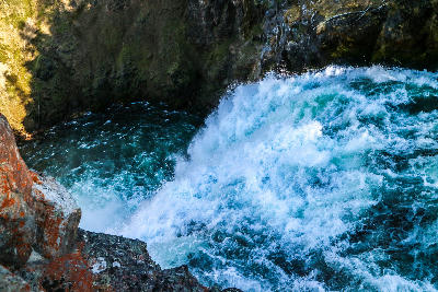 Water churning at the brink of the Lower Falls just before the drop into the Yellowstone canyon