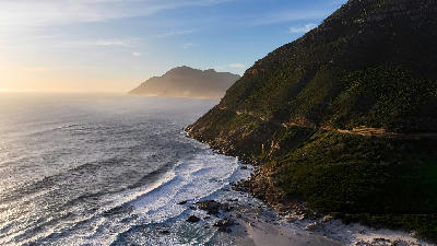 Chapman’s Peak Drive winding along steep coastal cliffs above the Atlantic Ocean near Noordhoek on the Cape Peninsula.