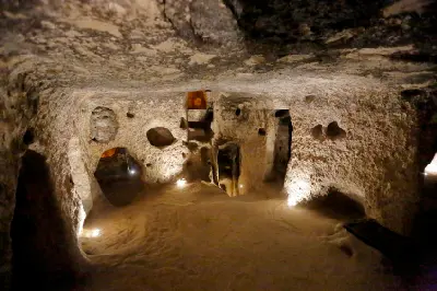 Interior chamber and passages inside Derinkuyu Underground City in Cappadocia, Turkey.