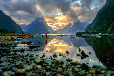 Milford Sound with Mitre Peak at sunset, Fiordland National Park, New Zealand