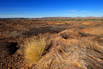 View from Moon Rock across granite plains and the Orange River valley in Augrabies Falls National Park, South Africa.