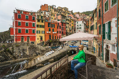 Cityscape of Riomaggiore, one of the five towns within Cinque Terre National Park, Italy.