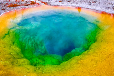 Colourful Morning Glory Pool in the Yellowstone Geothermal System in Wyoming.
