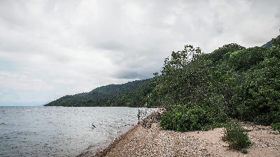 Remote shoreline of Mahale Mountains National Park on the shores of Lake Tanganyika in western Tanzania.