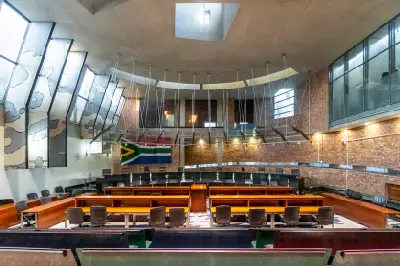 Interior of the Constitutional Court chamber at Constitutional Hill in Johannesburg, South Africa.