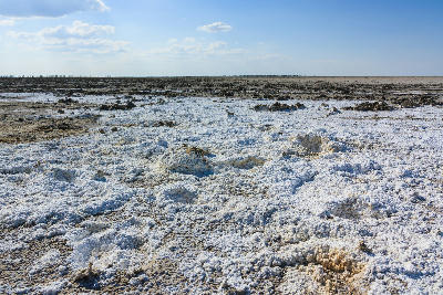 Salt crust around Kubu Island in the Makgadikgadi salt pans, Botswana.