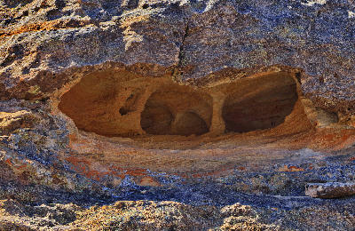 Eroded sandstone hollows and rock textures in Isalo National Park, Madagascar