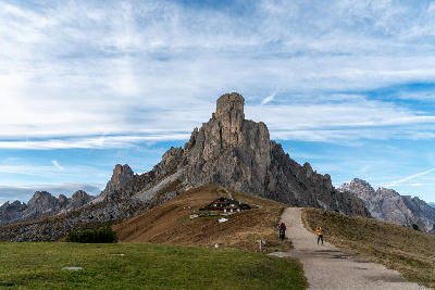 Ra Gusela rock tower above Passo Giau mountain pass in the Dolomites, Italy.