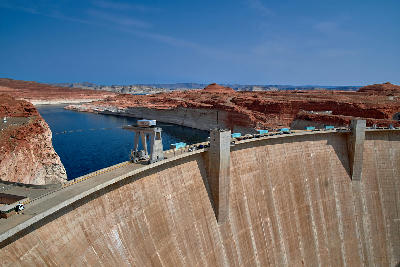 Glen Canyon Dam Lake Powell upstream reservoir low water levels Page Arizona desert canyon landscape