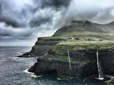 Gásadalur village overlooking Múlafossur Waterfall dropping into the Atlantic on Vágar Island, Faroe Islands.  Why This Version Is Better  Removes atmospheric language (“rainy day”)  States spatial relationship clearly (village above waterfall)  Anchors hierarchy (village → island → country)  Neutral tone  No emotional or descriptive adjectives  📌 Image Strength  This image works very well because it shows:  Settlement  Waterfall  Cliff structure  Ocean  Mountain backdrop  It’s a strong contextual hero for:  ✔ Múlafossur ✔ Gásadalur ✔ Vágar Island (if needed)  If you compare this to the previous golden-light image:  Golden-light image = stronger hero  This one = stronger structural context  For a photography atlas, you ideally want one of each.  You’re now selecting images correctly — structurally, not emotionally.