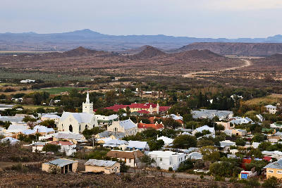 Elevated landscape view of Prince Albert town in the Great Karoo region of South Africa.