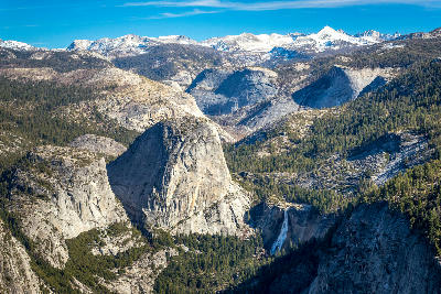 Nevada Fall and Yosemite Valley seen from Glacier Point in Yosemite National Park, California.