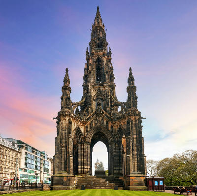 The Gothic Scott Monument in Princes Street Gardens, Edinburgh.