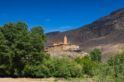 Mosque and orchard landscape in Aït Bouguemez Valley, Morocco