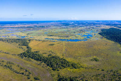 Drone view of wetlands, lakes and coastal forest within iSimangaliso Wetland Park, KwaZulu-Natal, South Africa.