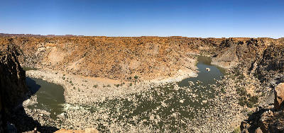 Panoramic view of the Orange River Gorge from Ararat Viewpoint in Augrabies Falls National Park, Northern Cape, South Africa.