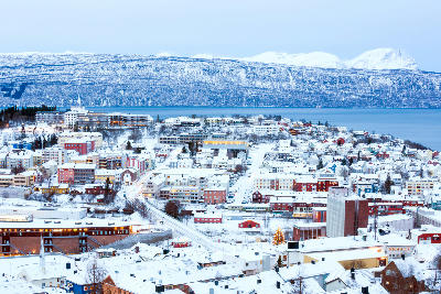 Aerial view of Narvik cityscape, Norway