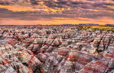 Big Badlands Overlook sunset layered formations South Dakota