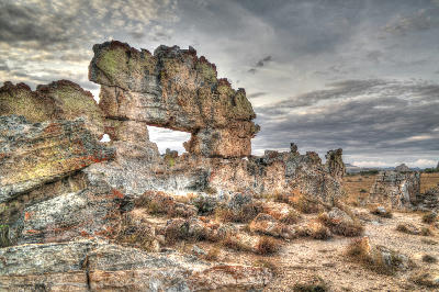 Eroded sandstone rock window formation in Isalo National Park, Madagascar