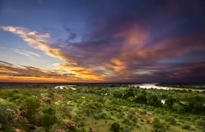Sunset over the Limpopo Valley and the confluence of the Limpopo and Shashe rivers on the Botswana border.
