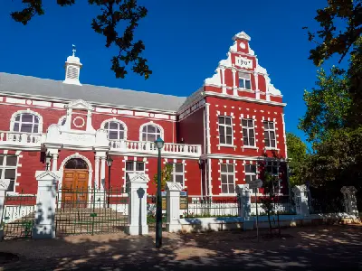 Historic Cape Dutch university building in Stellenbosch, Western Cape, South Africa, now part of Stellenbosch University campus.