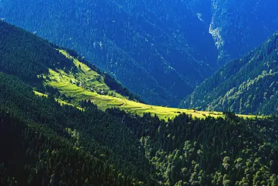 Çat Plateau surrounded by dense spruce forests and steep mountain valleys in the Kaçkar Mountains near Çamlıhemşin, Turkey.