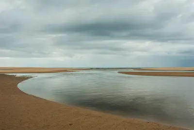 Tidal channel and sandbanks at Kosi Bay Mouth where the Kosi lake system flows into the Indian Ocean, KwaZulu-Natal, South Africa.
