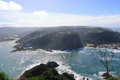 Elevated view of the Knysna Heads and lagoon entrance from Featherbed Nature Reserve on the Garden Route, South Africa.