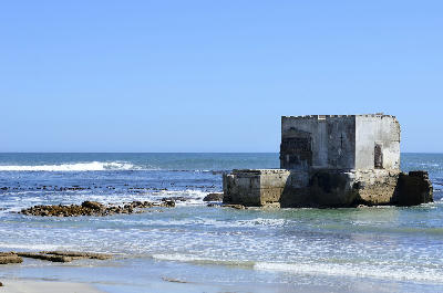 Ruins of a former copper export loading structure in the Atlantic Ocean at Hondeklip Bay on South Africa's Namaqualand coast.