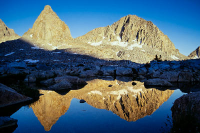 Isosceles Peak reflection Dusy Basin alpine lakes Sierra Nevada California