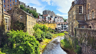 Beautiful medieval architecture of Dean Village in historic Edinburgh, Scotland, UK