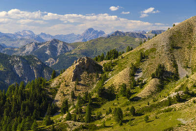 Alpine ridges and distant mountain peaks at Col de la Bonette in Mercantour National Park, France