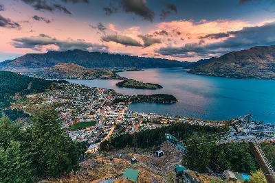 Queenstown and Lake Wakatipu viewed from the Skyline Gondola, New Zealand