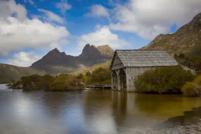 Dove Lake Boatshed on the shore of Dove Lake beneath Cradle Mountain, Tasmania.