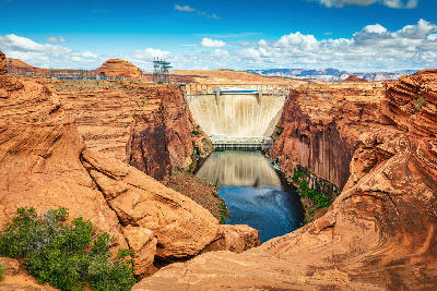 Glen Canyon Dam spanning the Colorado River forming Lake Powell near Page Arizona