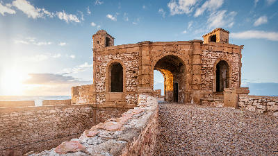Atlantic ramparts and coastal fortifications at Essaouira in Atlantic Morocco