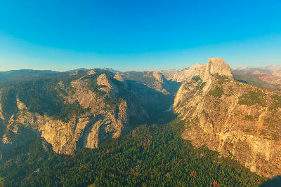 Half Dome and Nevada Fall seen from Washburn Point in Yosemite National Park, California.