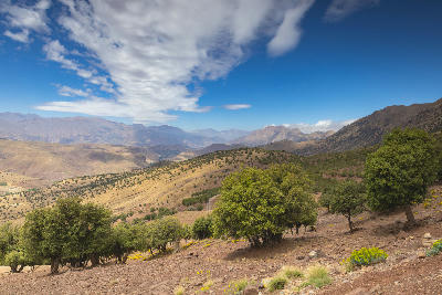 Panoramic High Atlas mountain landscape above Aït Bouguemez Valley in Morocco