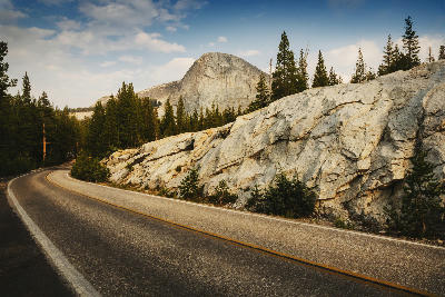 Tioga Road through granite terrain in Yosemite National Park