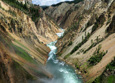 View downstream from the Brink of the Lower Falls POI following the Yellowstone River through the canyon