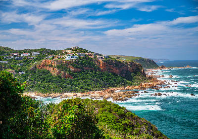 View of the Knysna Heads and lagoon entrance from Featherbed Nature Reserve on the Garden Route, South Africa.