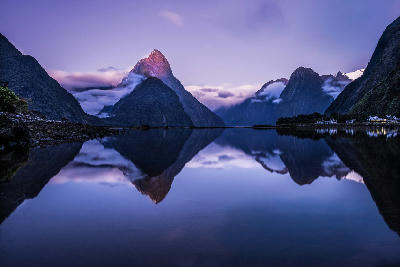 Mitre Peak at twilight, Milford Sound, New Zealand