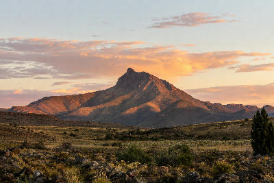 Compassberg mountain towering above the Great Karoo landscape near Nieu-Bethesda in the Eastern Cape, South Africa.