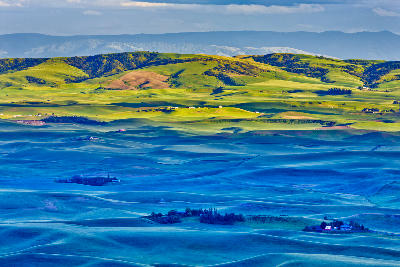 Layered rolling farmland and hills in the Kamiak Butte area of the Palouse region in Washington State