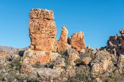 Sandstone rock towers along the Vensterklippe Trail near Dwarsrivier in the Cederberg Mountains, Western Cape, South Africa.