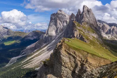 Seceda ridgeline with Odle peaks in Val Gardena, Dolomites, Italy.