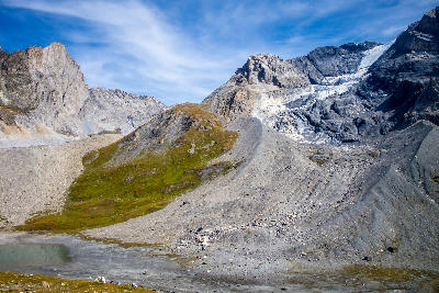 Grande Casse glacier and alpine basin landscape in Vanoise National Park